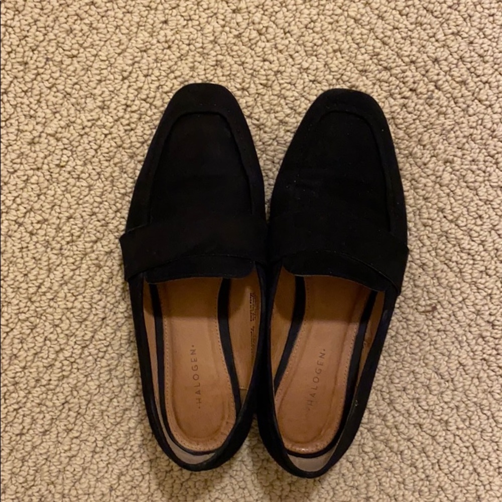 Suede black loafer flats